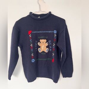 Vintage kids holiday Navy Teddy Bear Sweater